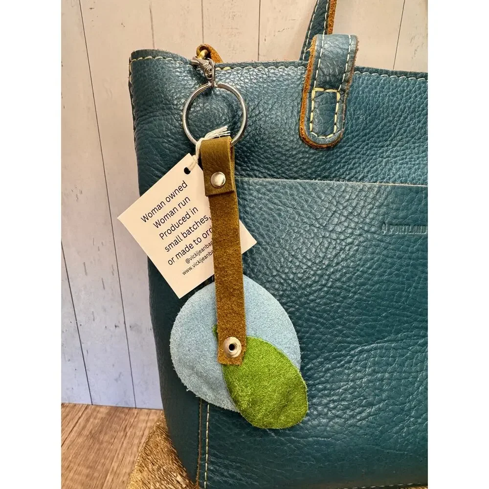 Genuine Leather Round Flower Purse Charm Blue Fuchsia Green Boho Bag Charm